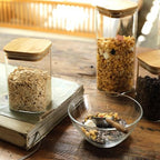 LIBWYS 8-Pack Square Glass Storage Jars with Bamboo Lids (0.6Qt/1.06Qt) - Image 3