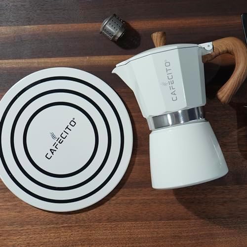 CAFECITO® Coffee Starter Kit Essentials – 6 Cup Moka Pot Set with Anti-Splash Valve, Induction Plate & Ceramic Sandstone Trivet | Cafetera Cubana Greca Stovetop Espresso Maker | Crema Edition - Image 3