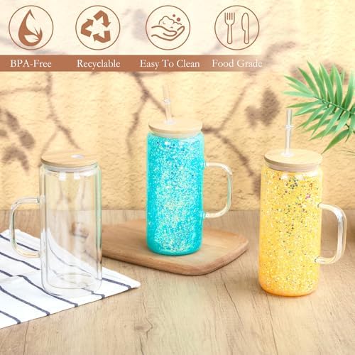 20 Oz Glass Snow Globe Tumbler with Handle, 6 Pack Pre-Drilled Double Wall Snowglobe Cup Coffee Mug for DIY Glitter Snow Globe, Outside 20 Oz Inside 16 Oz - Image 3