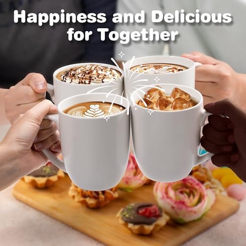 Large Ceramic Coffee Mugs Set of 6 16oz(475ml) Tea Cups Idea Gifts White - Image 5
