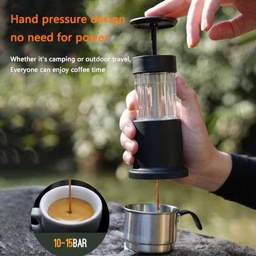 Portable Manual Espresso Coffee Maker, 2-in-1 Design,120 Ml Stainless Steel Cup, Milk Frother, with Traveling Bag, Lightweight and Compact for Camping and Travel (Green) - Image 2