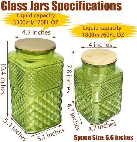 120oz Green Glass Storage Jars with Airtight Lids Tall Glass Jar with Scoop - Image 2