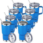 20 oz Tumbler with Handle Stainless Steel Insulated Coffee Tumbler with Lid and Straw Double Wall Vacuum Insulated Coffee Mug Leak Proof Travel Mug Tumbler for Hot and Cold Drink (Sea Blue,8pack) by YEBTSLife