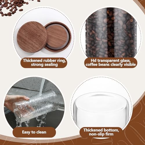 Suclain Glass Coffee Grounds Container with Shelf 2 x 44 oz Glass Coffee Bean Storage Canisters with Airtight Thread Lid and Measuring Spoon Food Storage Jars for Kitchen Sugar(Clear Style) - Image 6