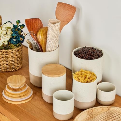 Kitchen Canister Set of 3, Large Ceramic Food Storage Containers with Lids - Image 7