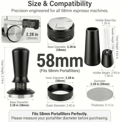 5PCS 58mm Espresso Accessories Kit, Espresso Tamper, WDT Tool, Coffee Distributor, Puck Screen and Dosing Funnel, Fits 58mm Machines and Portafilters - Image 7