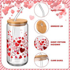 SiliFine 6 Pcs Valentine Heart Glass Cups, 16 oz with Lids and Straws - Image 4