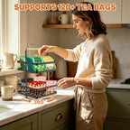 Tea Bag Organizer, 2-Tier 360° Rotating Tea Bag Holder Organizer, 8-Baskets Tea Holder Accessories Holds 120+ Tea Bags, Gift for Decor Kitchen, Cabinet, Bar Countertop Storage - Image 2