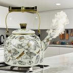 Vintage Enamel Tea Kettle, Dragonfly Floral Pattern Stovetop Teapot with Gold Handle, 2.5L Enamel Kettle Kitchen Decor, Ideal Gift for Housewarming Camping Coffee Pot - Image 5