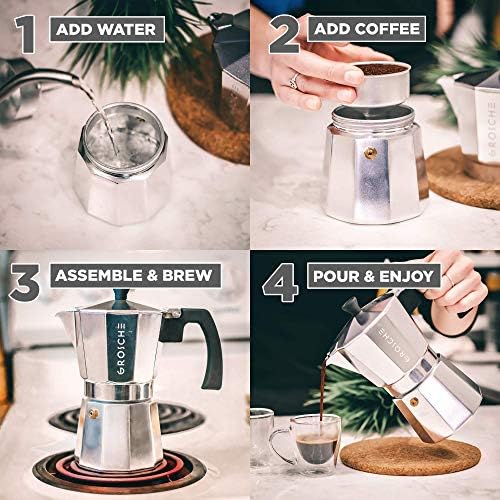 GROSCHE Milano Stovetop Espresso Maker Moka pot 9 espresso Cup - 15.2 oz Silver and 3 Replacement Seals Gaskets Bundle Stove top coffee maker Moka Italian espresso coffee maker and replacement gaskets - Image 6