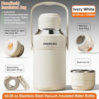 SHANGWU 40OZ Large Insulated Tumbler, 316 Food Grade Stainless Steel Vacuum Travel Cup, 24H Hot Cold for Camping Sports Outdoor (Ivory White-40OZ 316 Stainless Steel Vacuum Insulated Water Bottle) - Image 3