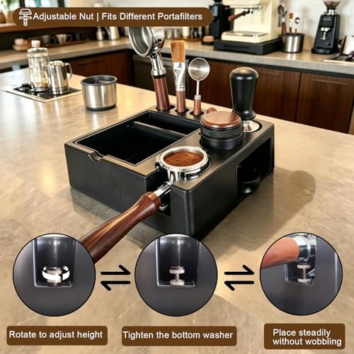 Espresso tamping station knock box,tamper station,Espresso station fit for storage 51-58mm tamper,distributor,portafilter,puck screen accessories,9 in 1 espresso knock box and tamper station - Image 5