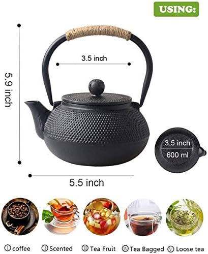 Japanese Cast Iron Teapot With Stainless Steel Infuser For Loose Leaf Tea And Teabags, Cast Iron Tea Kettle Stovetop Safe, 600ml/20oz - Image 2