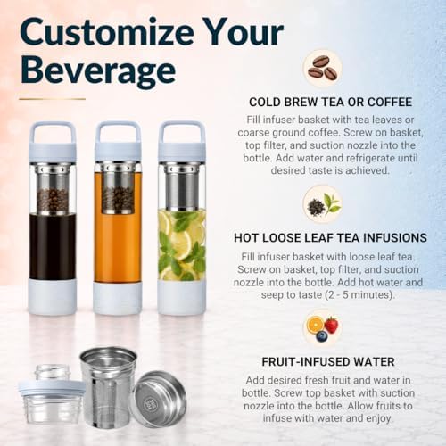 Farasi Loose Leaf Tea Infuser Bottle Wide Mouth Coffee, Fruit, Insulated Stainless Steel Water Bottle Infuser Tumbler - Leakproof Built In Handle Travel Mug Pink Floral 24 oz - Image 5