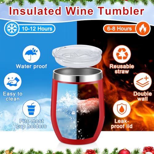 Nuogo 16 Set Colorful Christmas Tumblers with Lids and Straws and Spoons 12 oz Funny Stainless Steel Wine Tumbler Xmas Mugs Bulk Gifts for Coworker Teacher Women Men Holiday Party Decoration - Image 5