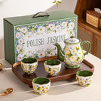 Hand Painted Embossed Floral Ceramic Tea Set, Tea Sets for Adults - Image 5