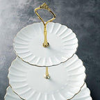 Sweejar 3 Tier Ceramic Cake Stand Wedding, Dessert Cupcake Stand for Tea Party Serving Platter (White) - Image 4