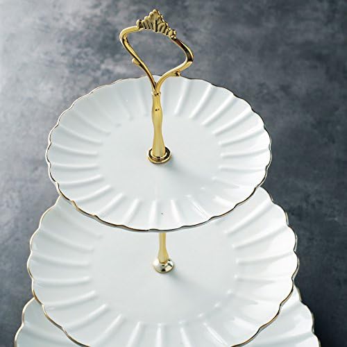 Sweejar 3 Tier Ceramic Cake Stand Wedding, Dessert Cupcake Stand for Tea Party Serving Platter (White) - Image 4