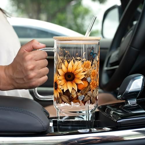 Sip-Sip Hooray! Wildflower 40oz Glass Tumbler with Handle, Lid and Straw, Floral Iced Coffee Cup for Women, Flower Lover Gift, Large Botanical Drinkware - Image 4