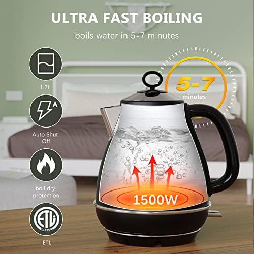 Evoloop 1.7L Electric Kettles, BPA Free Tea Kettle, Hot Water Boiler Heater, Stainless Steel Teapot, Auto Shut-Off & Boil-Dry Protection, 120V/1500W (Black) - Image 2
