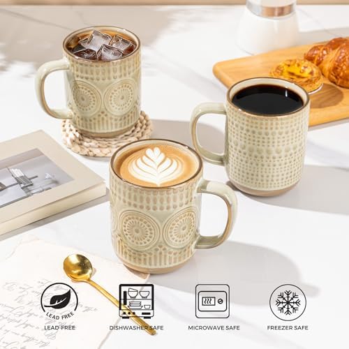 GBhome Large Coffee Mugs Set of 4, 16oz Handmade Stoneware Coffee Mugs Set with Large Handle for Cappuccino/Latte/Tea/Hot Cocoa, Dishwasher & Microwave Safe-Pale khaki - Image 7