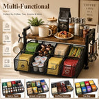 Tea Bag Organizer, Tea Bag Organizer Drawer, Wood Tea Organizers and Storage Chest Teabag Holder with Storage Drawer,Rustic Brown for Countertop Kitchen, Office - Image 3