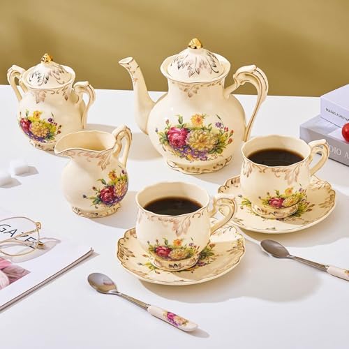 Tea Cups and Saucers Set of 4, 8 Oz (Colorful Floral) - Image 5