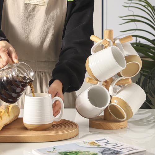 HASENSE Porcelain Coffee Mugs Set of 6, 15 Ounce Large Ceramic Coffee Cups Set with Handle for Latte, Tea, Cocoa and Hot Chocolate, White Coffee Mugs for Men and Women, Microwave Safe - Image 5