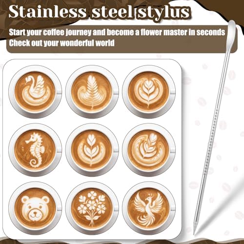 Mifoci 24 Pcs Espresso Accessories Kit Include 51mm Coffee Tamper, Coffee Stirrer, Frothing Pitcher, Latte Art Pen Stencils, Tamper Mat, Double Spouts Cups Shot Cups for Espresso Machine - Image 7