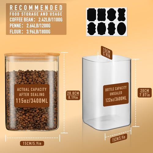 D2scrma 115oz/3.6Qt/3400ml Square Glass Storage Containers with Lids 2-Pack - Image 2