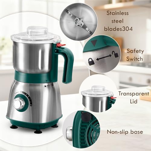 Mixer Grinder For Kitchen - Dry Grinding Cup For Grinding Spices, Nuts, Grains, And Coffee. Comes With A 750ml Fruit Juicer Cup. (Green+cup) - Image 2