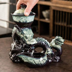 Ceramic Teapot with Infuser Semi Automatic Tea Set Magic Teapot with 8 cups Gradient Color (Gradient Dragon- C) - Image 2