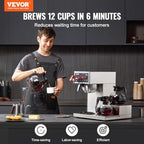 VEVOR 12 Cups Commercial Drip Coffee Maker, Coffee Maker Machine with 3 Glass Carafes and 3 Warmer Plates, Stainless Steel Pour Over Coffee Brewer with Auto Water Intake, for Restaurant Office Cafe - Image 2