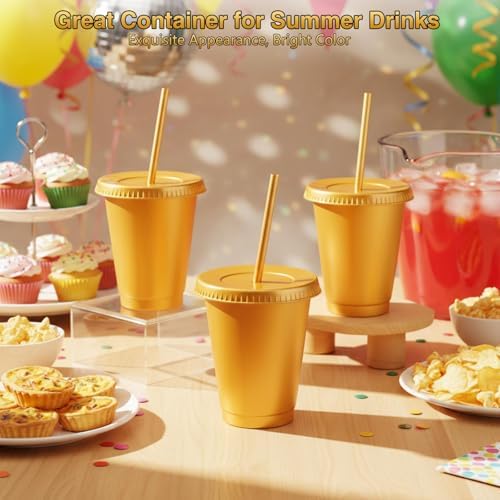 Rtteri 30 Pcs Reusable Plastic Cups with Lids Straws 16 oz, Gold - Image 4