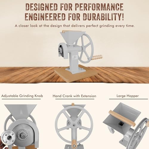 Manual Hand Grain Mill Matte Silver | Heavy-Duty Hand Operated Food Grinder for Wheat, Corn, Coffee Beans, Rice & Dry Grains | Hand Crank Kitchen Flour Mill for Home, Camping, Survival & Everyday Use - Image 3