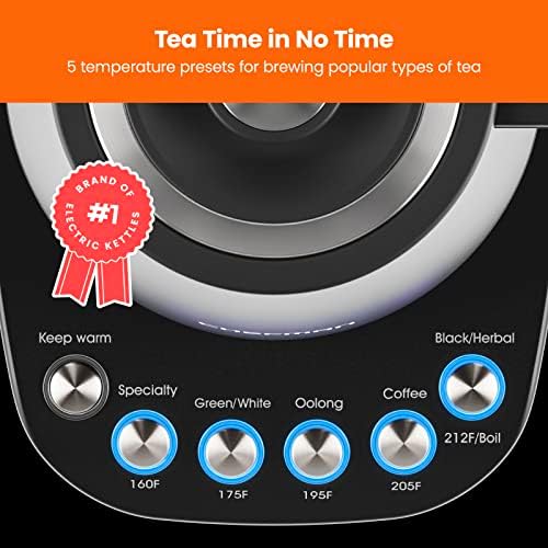 Chefman TrueTemp Precision Control Gooseneck Kettle, Internal Custom Temperature Control and 6 One-Touch Presets, Boil-Dry Protection Auto Shut-Off for Safety, For Pour Over Coffee and Tea, Black - Image 4