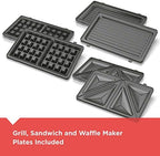 BLACK+DECKER 3-in-1 Waffle Iron, WM2000SD, Grill and Sandwich Press, Non-Stick Removable Plates, Space Saving Compact Design (Pack of 4) - Image 3