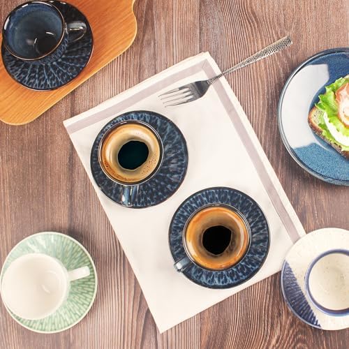 Coffee Mugs Set, 6.8 Oz,Ceramic Tea Cup with saucer, Espresso Cups 8-piece, Stackable Cups, for Latte,Hot Tea,Cappuccino, Mocha, Cocoa, dishwasher & microwave safe,Royal blue - Image 4