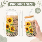 Glass Cups with Lids and Straws, 6 Pack, 16oz, Sunflower - Image 2