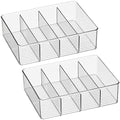 mDesign Plastic Stackable Tea Bag Storage Organizer Bin with 4 Divided Compartments - Holder for Kitchen Cabinet, Pantry, Countertop - Holds Sugar Packets, Coffee Pods, Ligne Collection, 2 Pack- Clear by mDesign
