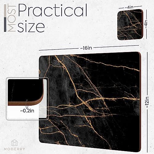 Set of 4 Heat Resistant Cork Placemats for Dining Table with Free Set of 4 Matching Drink Coasters Marble Design 16 x 12 Inches Cork Backed Hard Placemats (Black & Gold) - Image 7