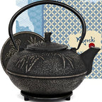 85 Oz XXL Black Bamboo Cast Iron Teapot, Enamel Interior, Infuser & Trivet by KIYOSHILuxury