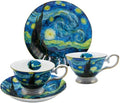 Floral Tea Cups Saucers Set of 2, Bone China 7 oz British Teacups Porcelain Coffee Cup for Rose Tea Cappuccino Espresso Latte (Starry Sky & Starry Sky) by AOTELIDA