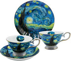Floral Tea Cups Saucers Set of 2, Bone China 7 oz British Teacups Porcelain Coffee Cup for Rose Tea Cappuccino Espresso Latte (Starry Sky & Starry Sky) by AOTELIDA
