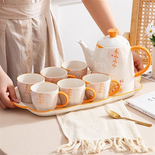 Water Pitcher Household Cold Kettle, Essential Ceramic Tea Set for Home, 8-piece Set, Creative Floral Tea Set, Souvenir Gift Water Jug - Image 7