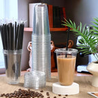 Ziliny 100 Sets 18 oz Clear Plastic Iced Coffee Cups with Lids and Straws - Image 2