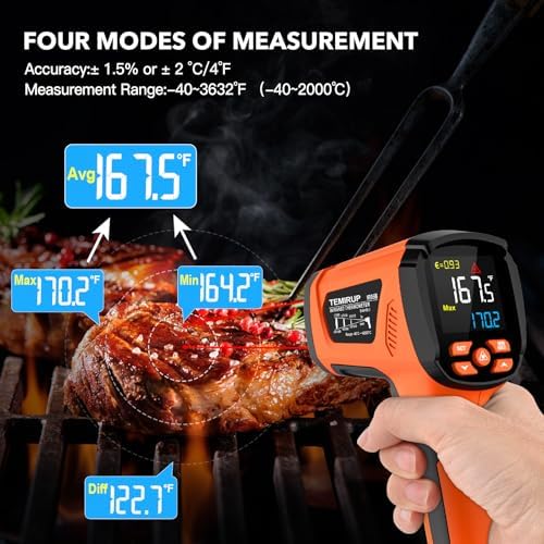 Infrared Thermometer Temperature Gun, -40℉-3632℉, High Temp Thermometer with Thermocouple Probe, Non-Contact 50:1 Pyrometer Dual Laser Thermometer Gun for Engine, Kiln, Forging, Industrial - Image 6