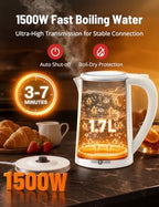 Paris Rhône Electric Kettle, Tea Kettle with 6 Temperature Settings, 1.7L Cordless Hot Water Boiler Heater, Strix Thermostat, Touch Control, Auto-Shutoff/Boil-Dry Protection, Keep Warm, LED Indicator - Image 2