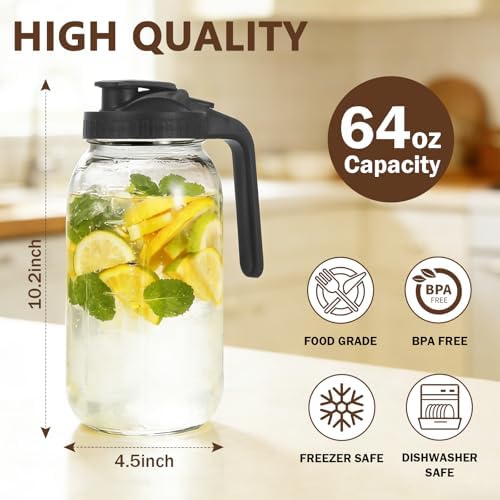 3 Pack Glass Pitchers with Lid, 64 oz Sun Tea Pitcher, Half Gallon Mason Jar Pitcher with Wide Mouth Airtight Lid for Ice Tea, Cold Brew Coffee, Fridge Water, Milk, Juices, Leak Proof Water Jug - Image 2