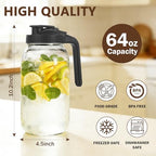 3 Pack Glass Pitchers with Lid, 64 oz Sun Tea Pitcher, Half Gallon Mason Jar Pitcher with Wide Mouth Airtight Lid for Ice Tea, Cold Brew Coffee, Fridge Water, Milk, Juices, Leak Proof Water Jug - Image 2